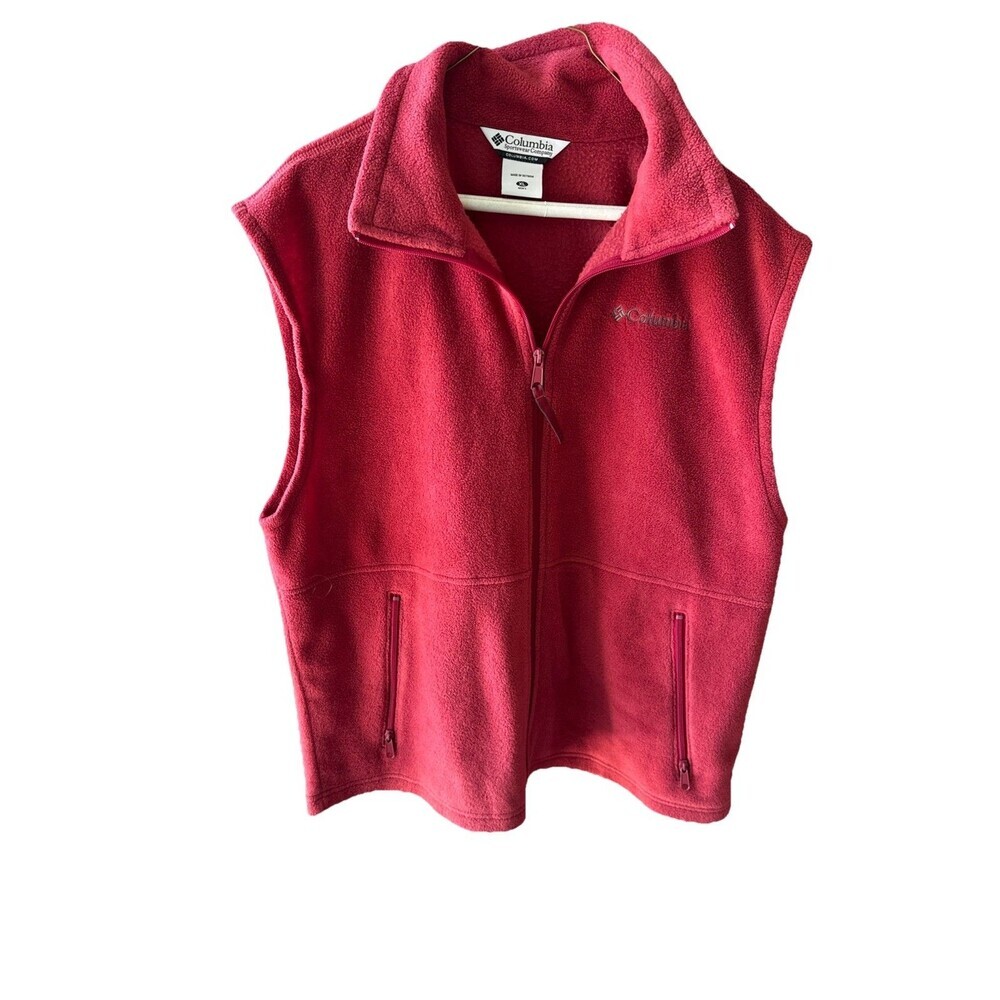 Columbia Full Zip Red Fleece Vest  Zip Pockets Travel Hiking Outdoor Mens XL